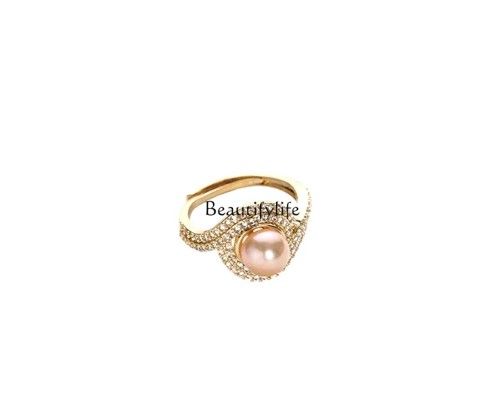 

Pink Freshwater Pearl Ring Female Niche Unique Index Finger with Opening