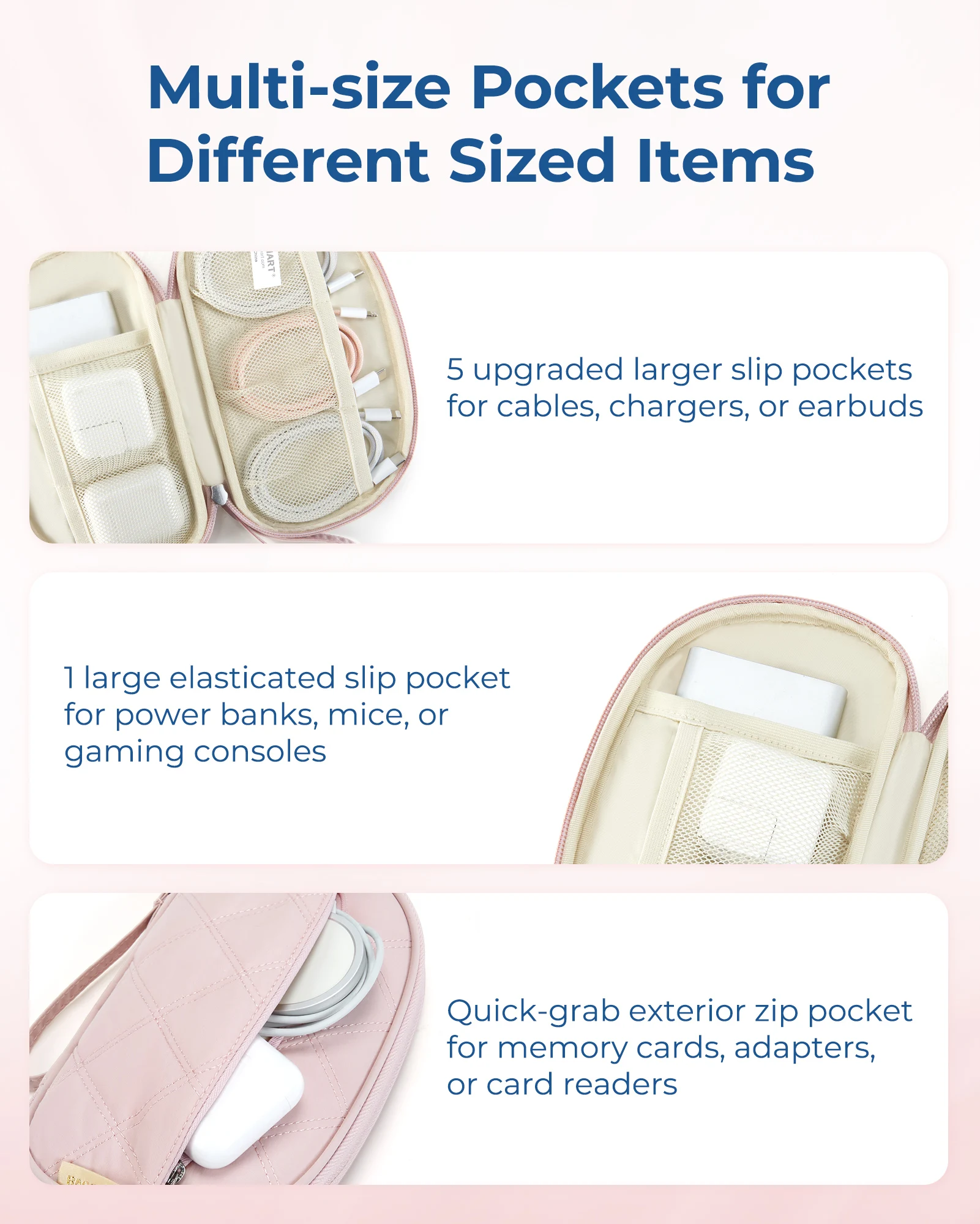 BAGSMART Travel Cable Bag Compact Tech Electronic Organizer Travel Case Essentials for Charger Cable Phone Flash drive - 3