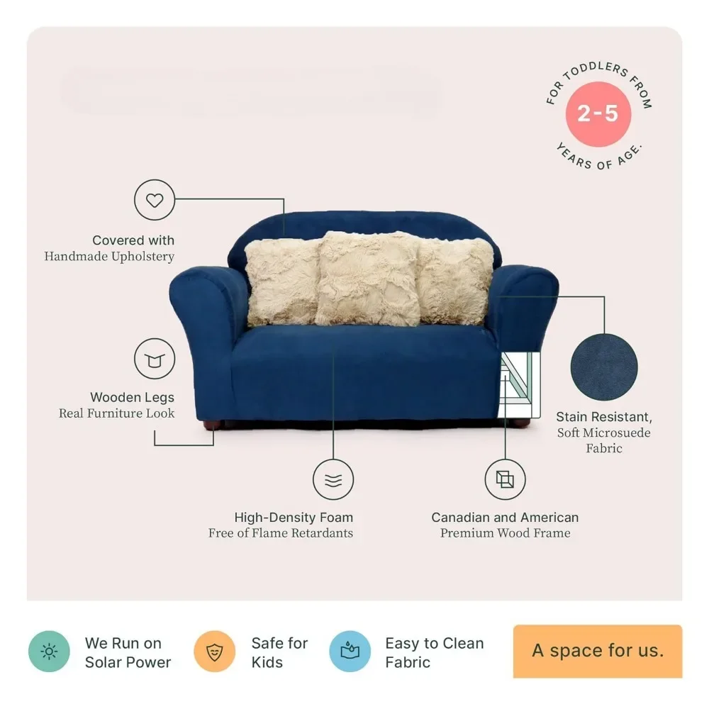Plush children's sofa with decorative pillows, navy blue set of 4 in pine 5