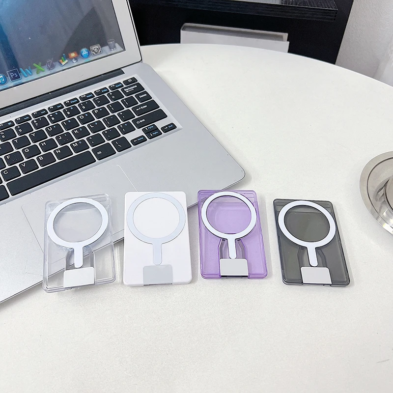 Clear Magnetic Card Holder Wallet Case with Foldable Phone Stand and Card Slots
