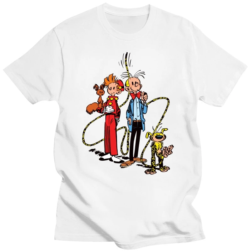 

Хлопковая футболка разных цветов, мужские летние повседневные футболки Spirou, Fantasio и Marsupilami, новая мужская футболка с фотографией