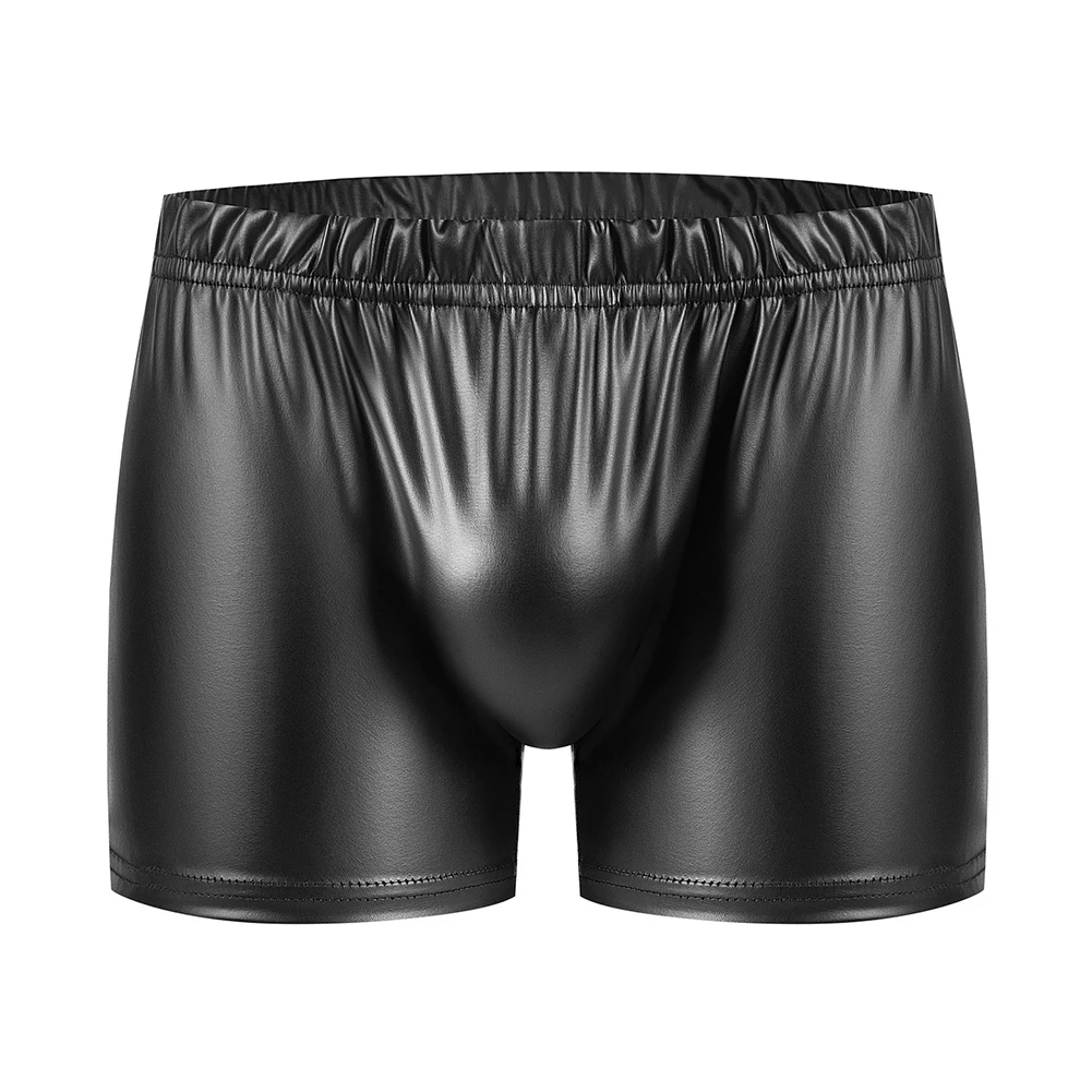 Sexy Mens Underwear Faux Leather Shorts Trunks Wet Look Pouch Boxer Briefs Beach Board Underpants Bulge Pouch Panties Homme