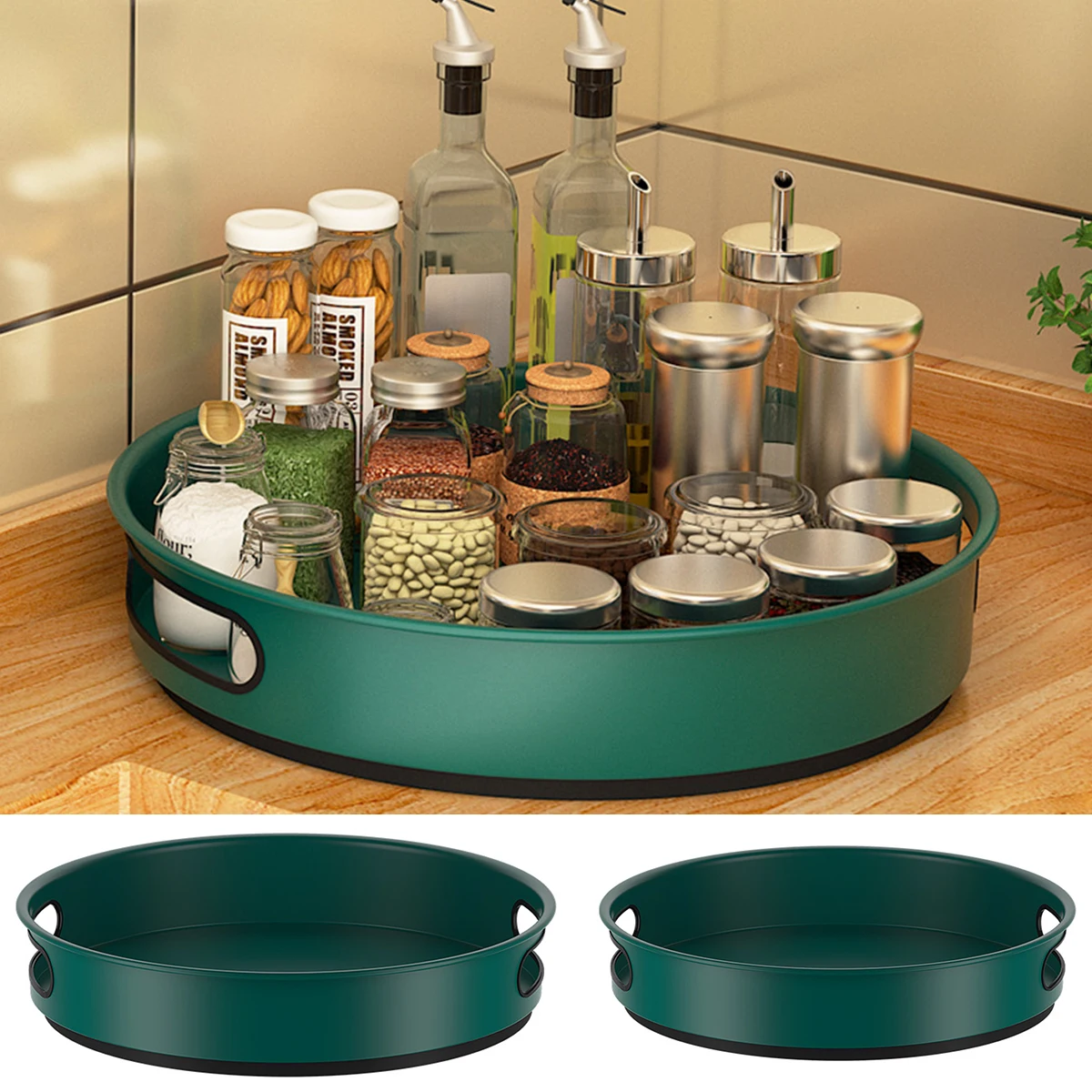 Stainless Steel 360 Rotation Turntable Cabinet Organizer Spice Rack for Kitchen Storage Rotating Condiment Holder Spice Rack Rotating Storage Organizer