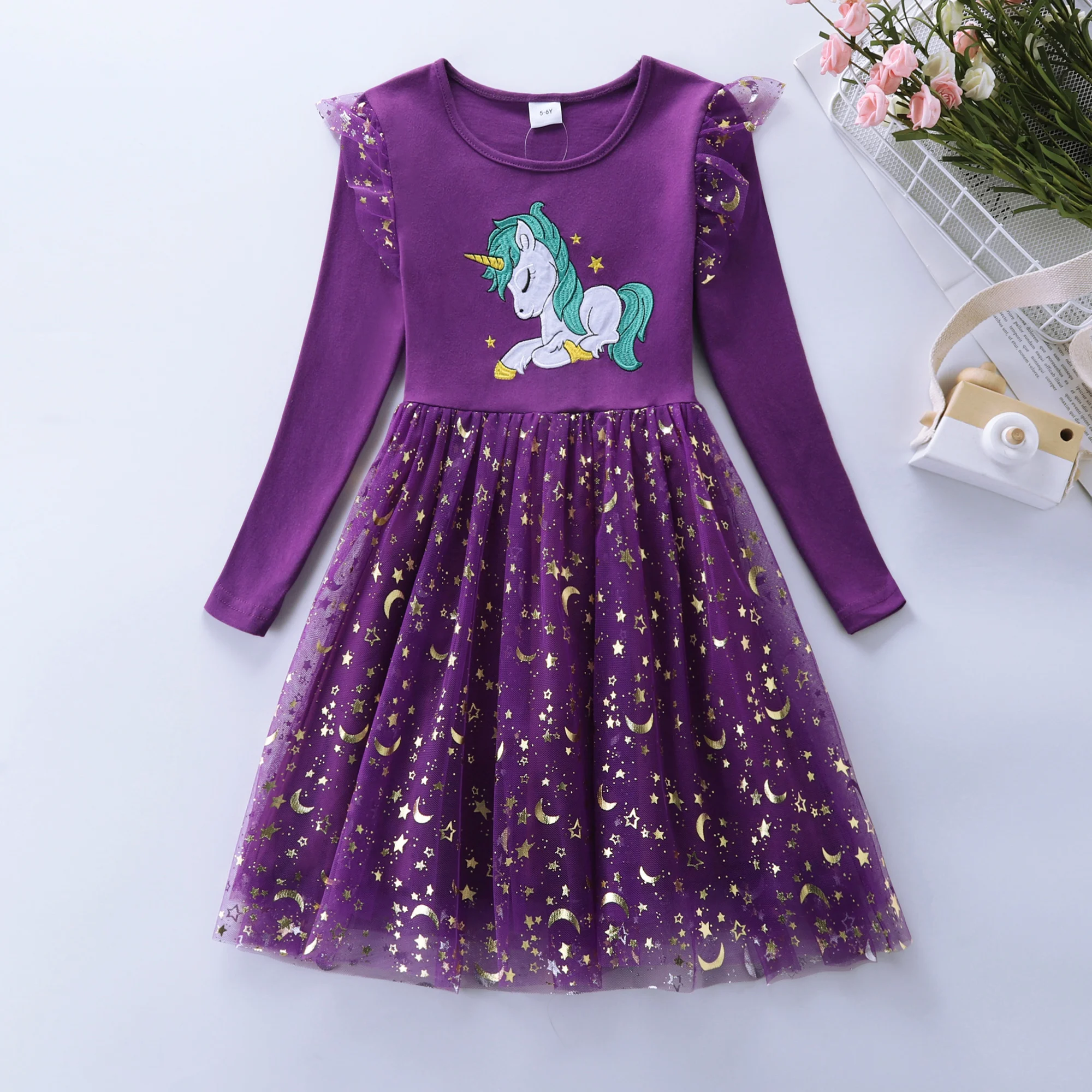Girl's Spring Unicorn Embroidered Long sleeved Mesh Spliced Cotton Party  Princess Dress LH1701 - AliExpress 1501