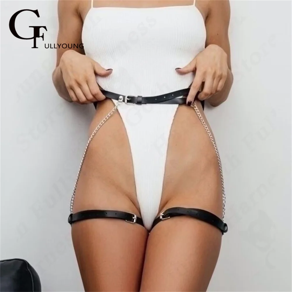 

Sexy Leather Harness Strap Garter Belt Woman Body Bondage Lingerie Bow Metal Suspender Goth Harajuku Lady Bar Party Thigh Toy