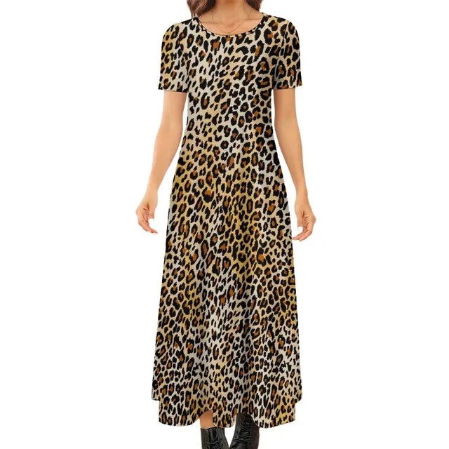 Gold Leopard Print Dress Red White 