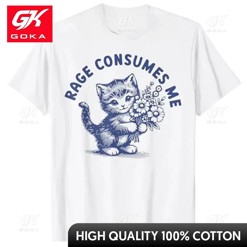 thumbnail image 1 of Camiseta de algodón con estampado de gato, flor, gatito, humor, divertido gatito, manga corta, regalo novedoso, 1 of 7