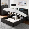 Lift Up Storage Bed Frame, Wooden Platform Bed Frame with Lifting Storage & Charging Station, No Spring Box Needed/Noise Free 1