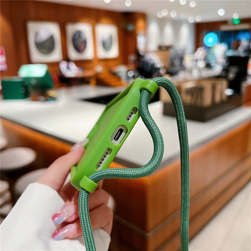 Crossbody Lanyard Strap Heart Thickened Silicone Case for iPhone 15 Pro Max 14 13 12 11 XR XS 7 8 Plus SE Soft Protection Cover 6