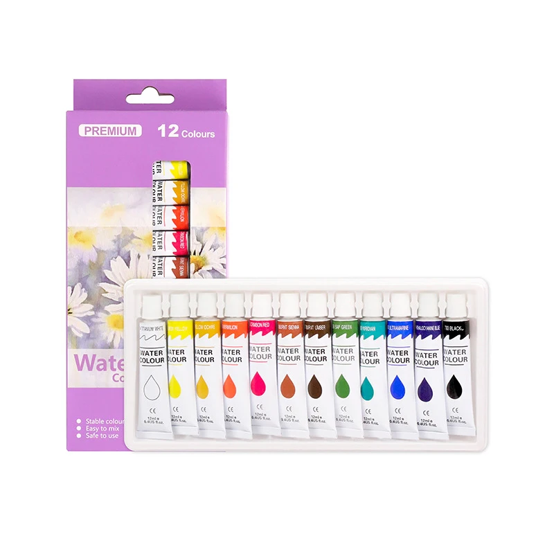 Acrylic Paints 12 Colors Professional Set 6/12ML Tubes Artist Drawing Gouache Fabric Glass Oil Water Color Paint