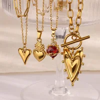 Collier Punk avec pendentif en forme de cœur pour femmes, couleur or, boucle OT en acier inoxydable, chaîne de cou perlée, ras du cou, accessoires de bijoux Y2K 2