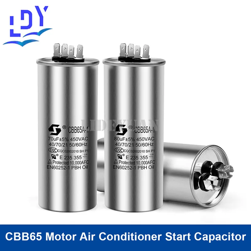 1Pcs CBB65 Motor Capacitor Air Conditioner Compressor Start Capacitor 450V AC 5UF 6UF 15uF 20uF 25uF 30uF 35uF 40uF 45uF 50uF