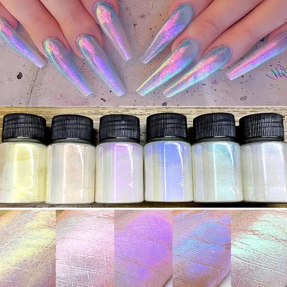 Aurora Pearl White Nails Glitter Dust Moonlight White Sfregamento Su Polvere Shell Mirror Pigment Nail Art Supplies Decoration