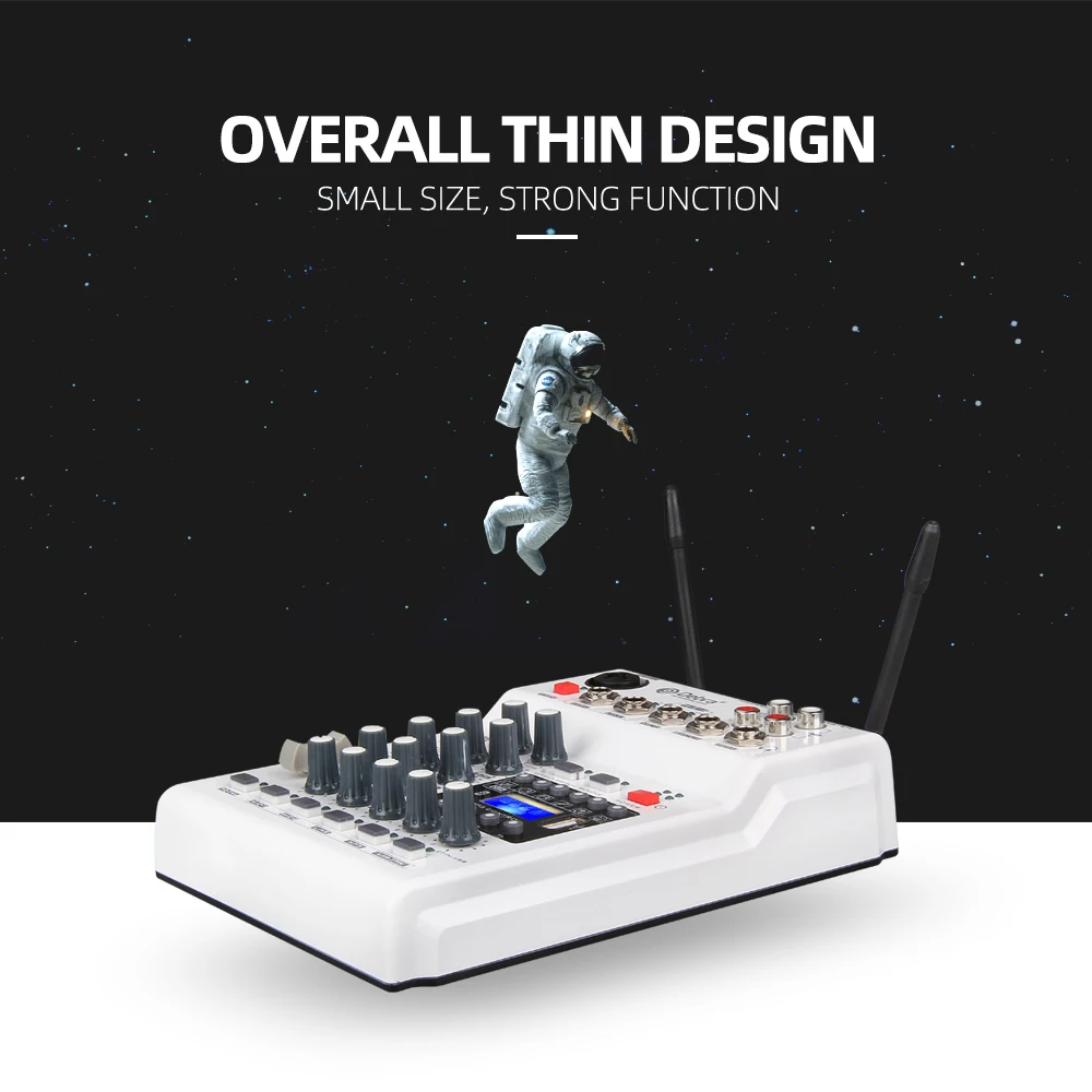 Audio MM-02  DJ Mixer Console With UHF 2  Wireless Microphones with 48V Phantom