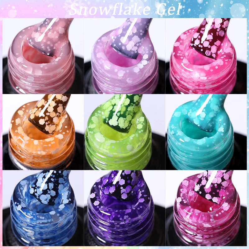 Ur Suiker 7Ml Sneeuwvlok Gel Nagellak Semi-Permanente Melkachtige Witte Glitter Sneeuw Pailletten Weken Van Uv Nails Art Lak Manicure