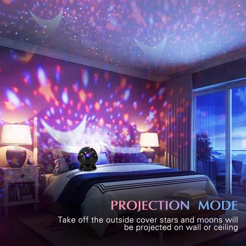 LED Starry Night Light Auto Rotating Pattern 500mAH Lithium Battery Starry Night Projection Light for Bedroom Decoration 4