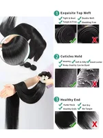 Extensions de cheveux humains vierges 100% bruts, lisses, 30-40 pouces, 12A, noir naturel brésilien, lot de 4 mèches, non traités, pour crochet. 5