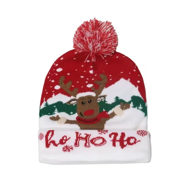 Festive Flashing LED Light-Up Christmas Hat - Snowman Winter Warm Knit Cap