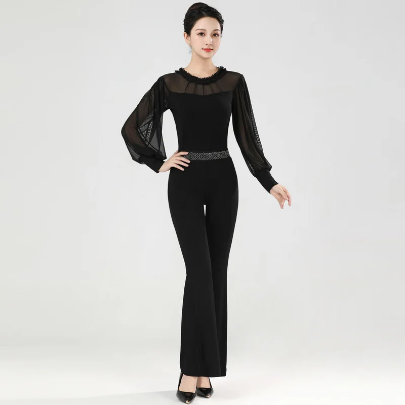 

Modern dance clothes gauze Latin dance clothes training clothes and tops adults ballroom dress standard