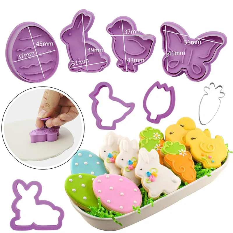 4/5Pcs Easter Cookie Cutter Mold Easter Eggs Rabbit Chick Biscuit Fondant Mould For Home Party Cake Decor DIY Baking Tool cookie cutter baking mold cookie mould baking decorating tools cookie maker press kit