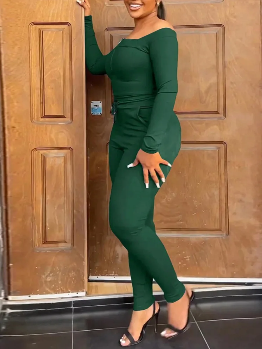 LW Plus Size Two pieces sets Off The Shoulder top + Drawstring Pants Set Spring NEW women's matching sets casual tracksuit set