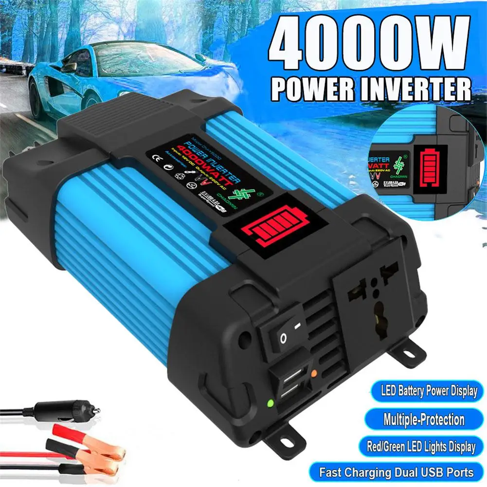 

Pure Sine Wave Power Inverter 12V To 220V Car Charger DC AC Converter With Dual USB Ports 4000/6000W Voltage Transformer Fo W5Z2