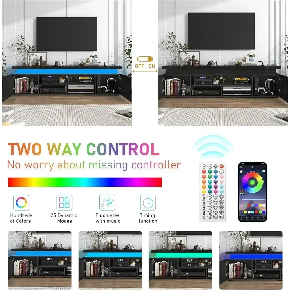 TV Stand, for 85 Inch TV, High Gloss TV Console Entertainment Center, TV Stands 6