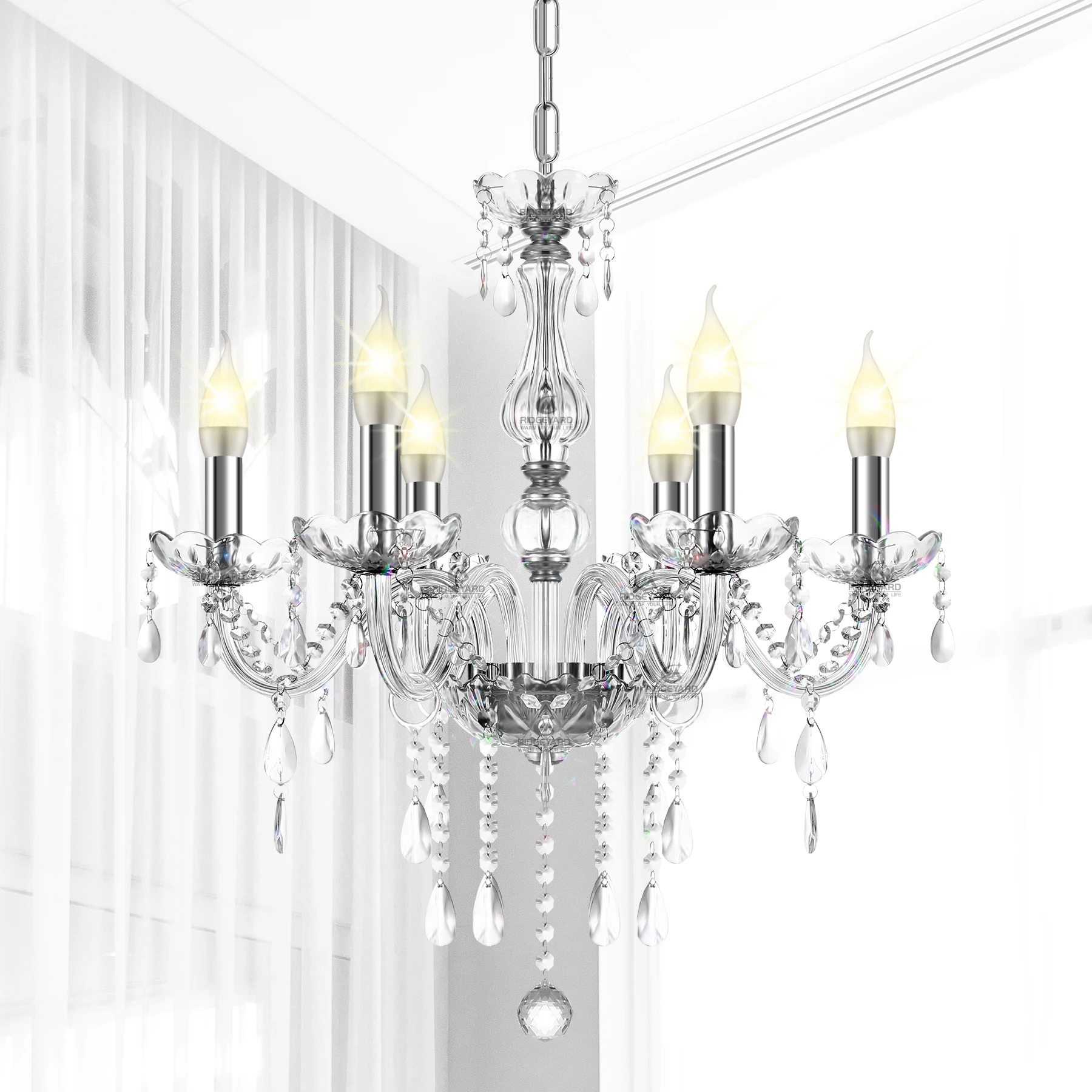 6arms K5 Crystal Chandelier Transparent Crystal Ceiling Lamp Modern Luxury Home Lighting Fixture For Bedroom Living Room Decor