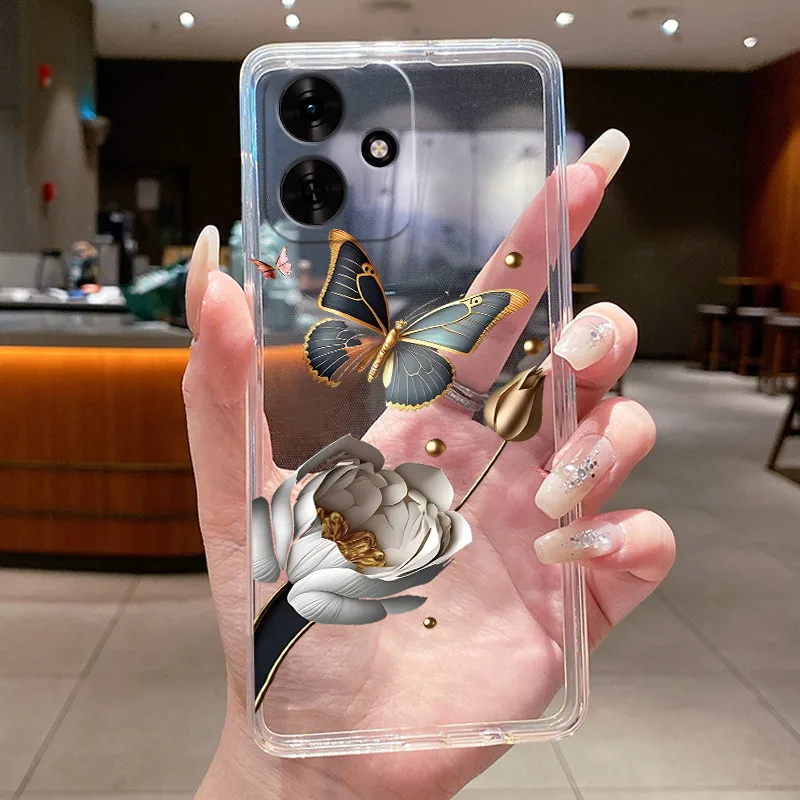Clear Luxury Fashion Butterfly Flowers Soft TPU Silicone Phone Case