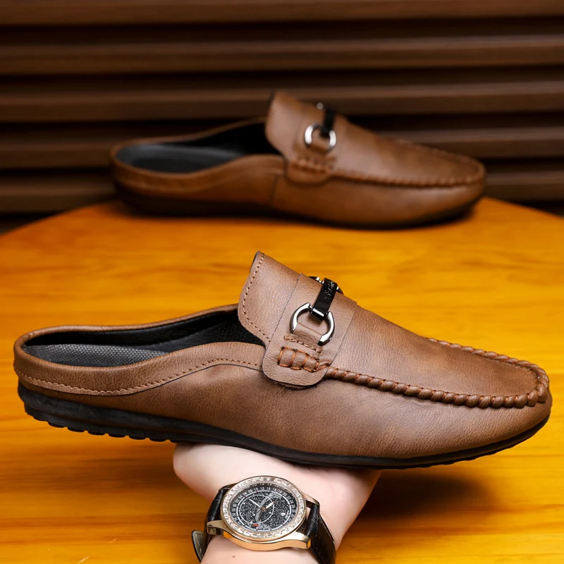 Plus Size 45 46 Offene, lässige Halbschuhe für Herren, Pantoletten, Loafer, Hausschuhe, geschlossene Zehenpartie, Sandalen zum Hineinschlüpfen_voghion.com
