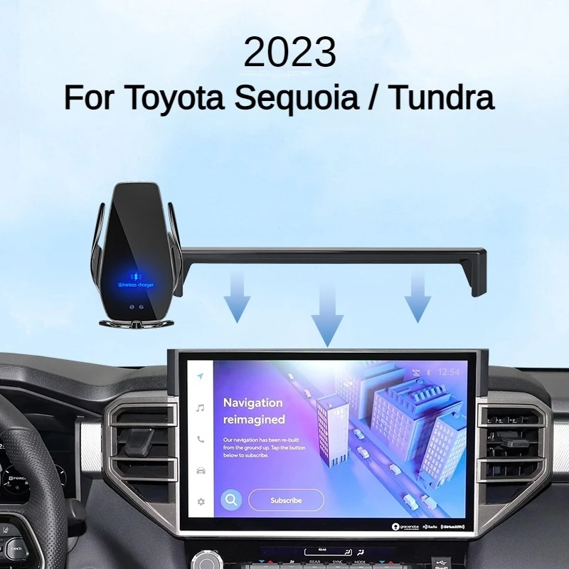 

2023 For Toyota Sequoia Tundra Car Screen Phone Holder Wireless Charger Navigation Modification Interior