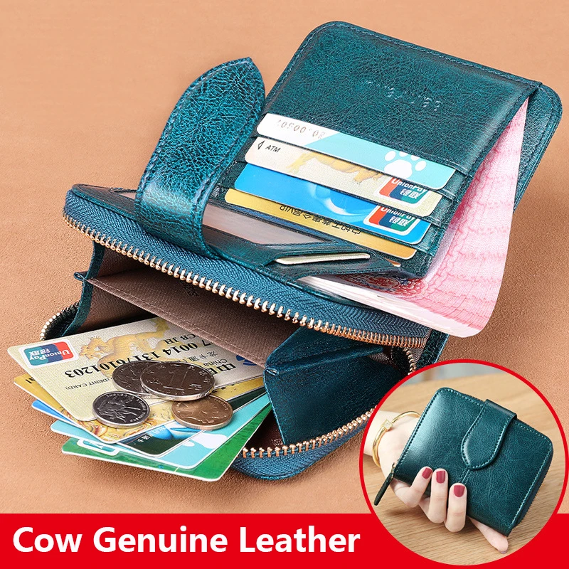 Anti RFID Women Coin Purse Genuine Leather Small Wallet for Girl Birthday Gifts