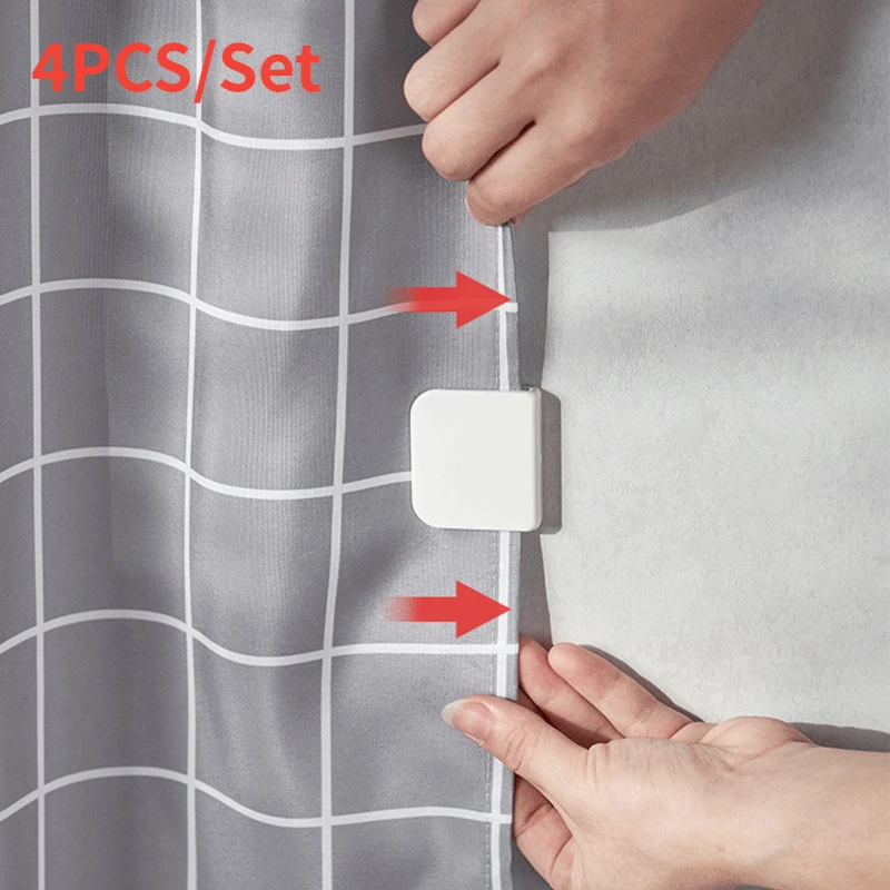 

4pcs/Set Shower Curtain Stop Self Adhesive Cloth Guard Drape Home Bathroom Anti-Splash Stop Accessory Clip