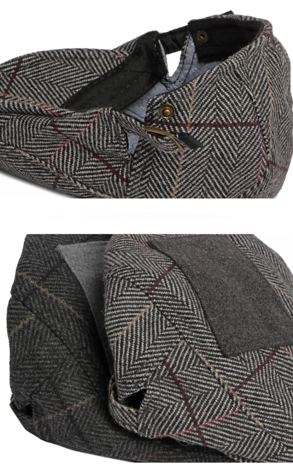HT4087 Herren- und Damen-Baskenmütze, Hochwertige Herbst-Winter-Mütze, Karierte Künstler-Wollmütze, Verstellbare Ivy-Flatcap für Männer und Frauen – Detail 9