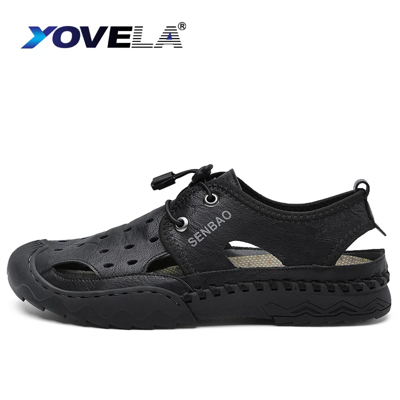 

Сандалии мужские кожаные сетчатые, дышащие кроссовки, Нескользящие, Повседневная Уличная обувь, пляжные туфли, ручная работа, лето