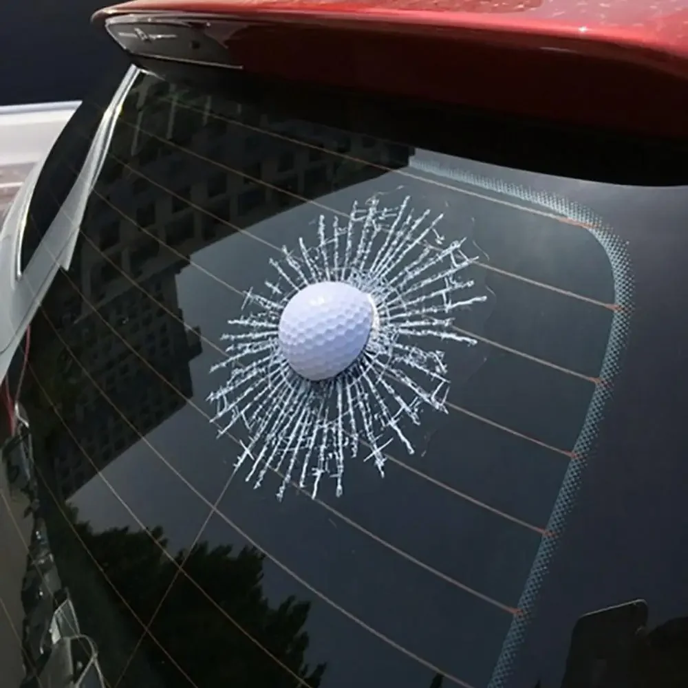 Funny 3D Golf Ball Hit Window Crack Car Windshield Decals Sticker Decoration Car Accessories
