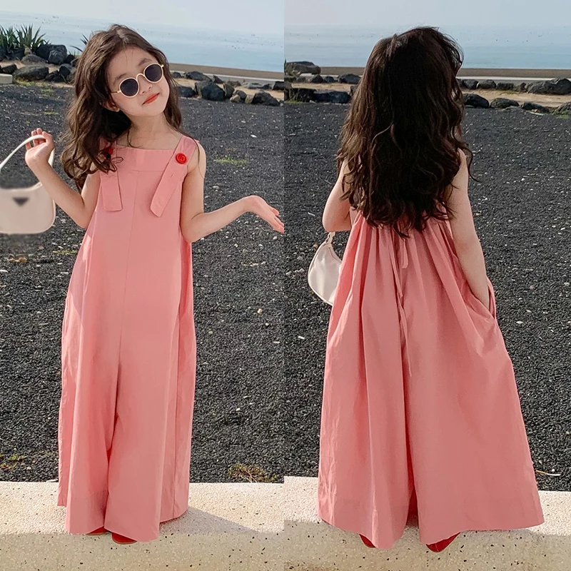 Children Clothes Girls 100% Cotton Sweet Solid Loose Overalls Chic Korean Style Outdoor Casual Harem Pants Kids Jumpsuit 3-8Y children overalls pants kids outfits