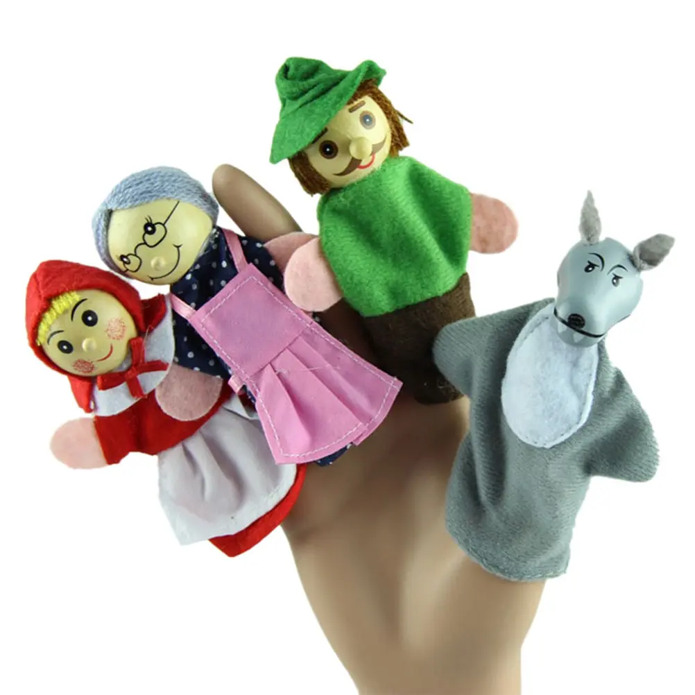 4-10PCS/Set Storytelling Doll Fairy Tale Little Red Riding Hood Finger Puppets Kids Children Baby Educational Toys Color Random