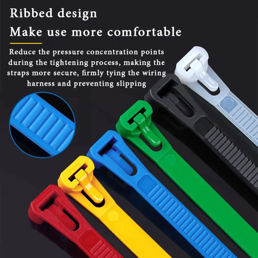 50PCS 5*200 Plastic Reusable Cable Zip Tie Nylon Wrap Straps Detachable Bundle
