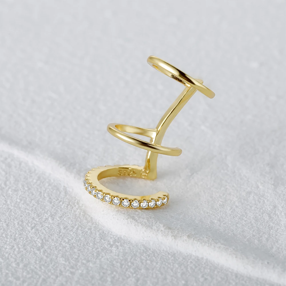 1PC 925 Sterling Silver Ear Cuff for Women Gold Plated Zircon Non-pierced Clip Earrings Fashion Jewelry Pendientes Gifts silver earrings womens earrings