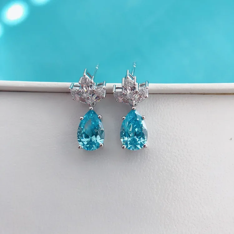 Solid 14K White Gold AU585 Platinum PT950 Blue diamond drop models earrings fashion trend earrings earrings