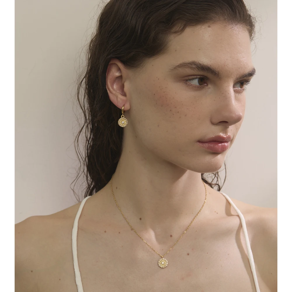 Yhpup Necklace and Earrings with Imitation Pearls and Zircon