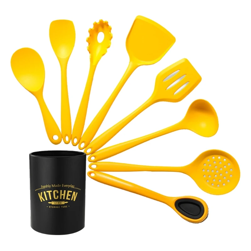 

8Pcs Silicone Kitchen Cooking Utensils Set with Holder Non-Stick Cookware Spoon