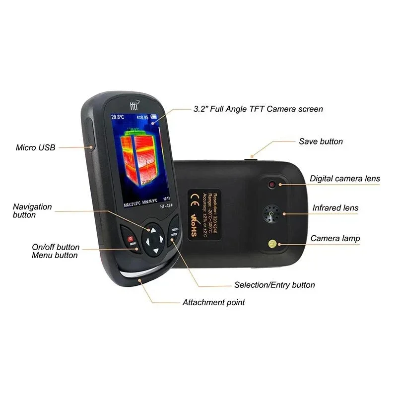 TFT Pocket Thermal Infrared Imager HT-A2 HT-A2+ Temperature Meter Measuring Tools Handheld 3.2 Inch Display Screen Hunting
