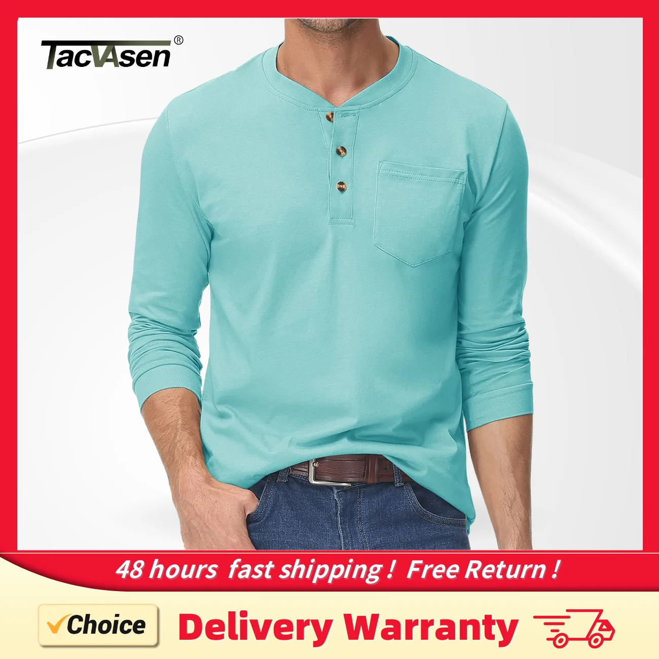 TACVASEN High Quality Cotton Henley T-shirts Mens Casual Long Sleeve Shirts Autumn Spring Pullover Tops Henry Neck Clothing Male