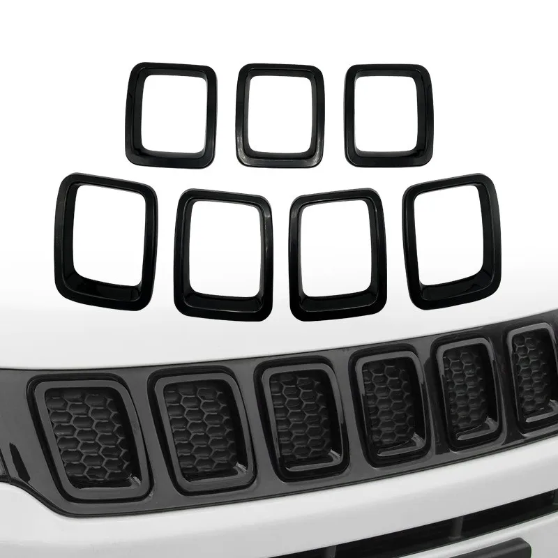 Grille Inserts ABS Front Grill Cover Exterior Accessories for Jeep Compass MP 2017-2020, Carbon Fiber Finish 1