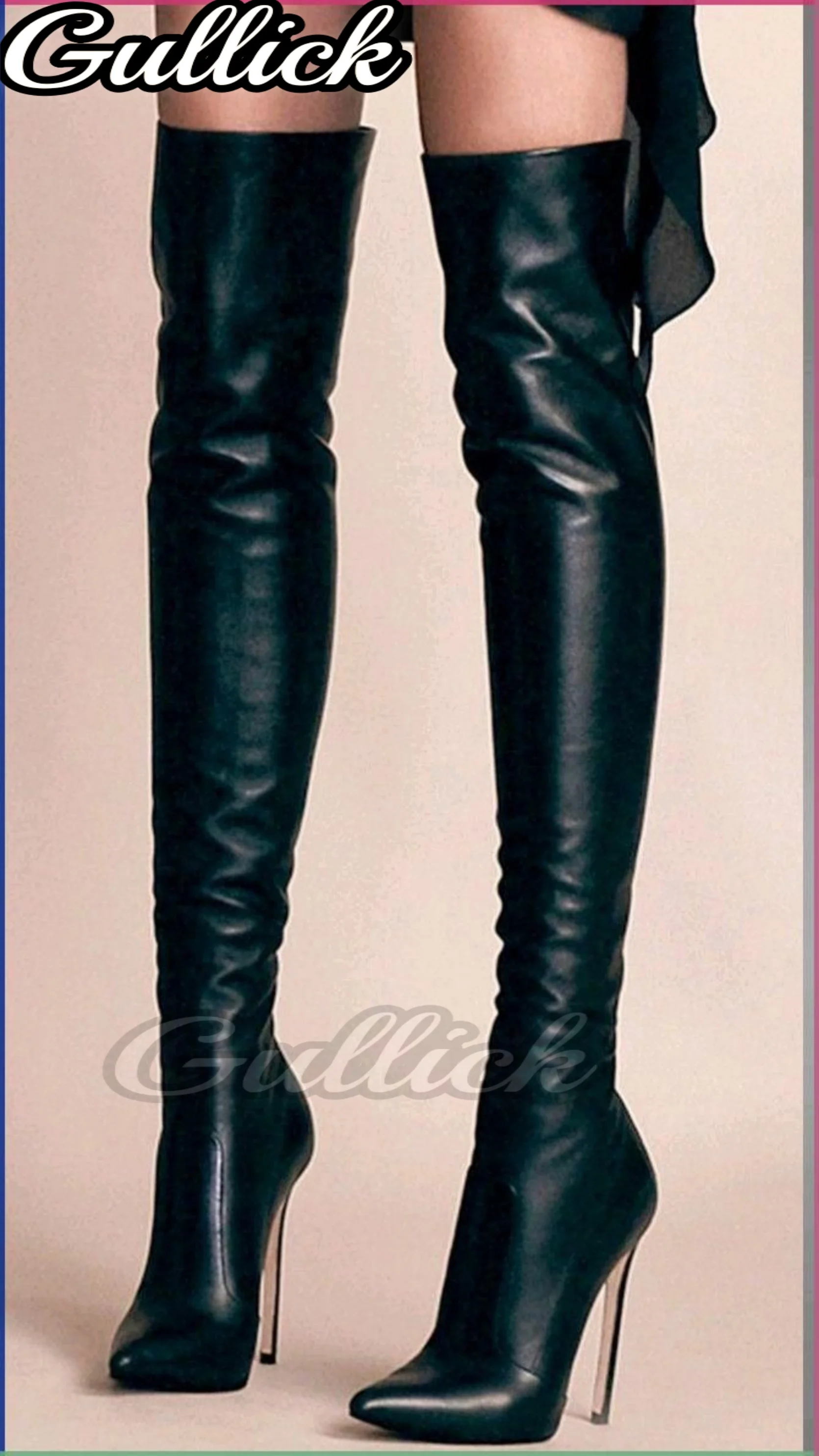 Black Leather Boots Pointed Toe Botas Women Luxury Designer Shoes Autumn Winter 2025 Above The Knee Booties Stiletto Zapatos New