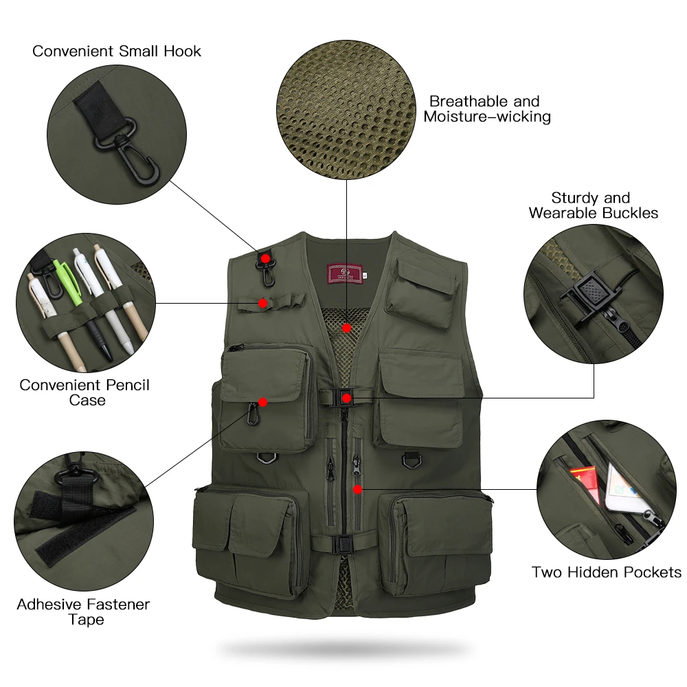 Fishing Vest Fly Fishing Vest Summer Multi Pockets Mesh Vest For Men