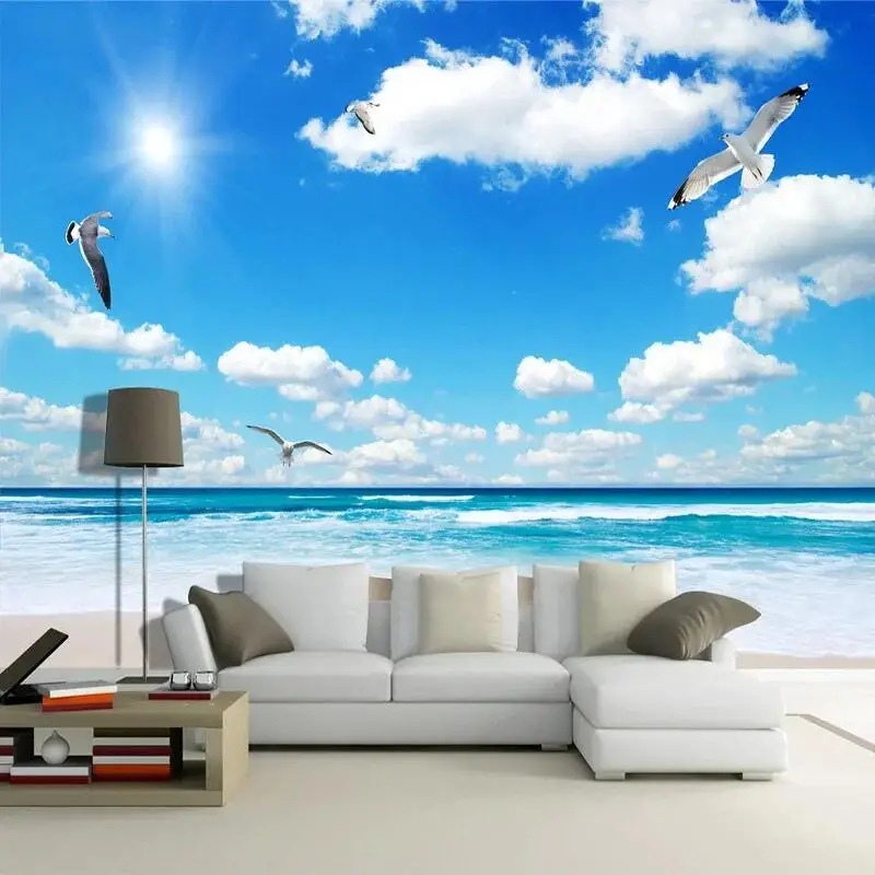 

Blue Sky White Clouds Beach Seascape Custom 3D Photo Wallpaper Murals For Living Room Bedroom Wall Decoration Home Decor Fresco