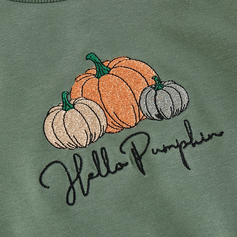 Toddler Baby Girls Boys Halloween Sweatshirts Long Sleeve Crew Neck Pumpkin Embroidery Pullovers Toddler Warm Tops